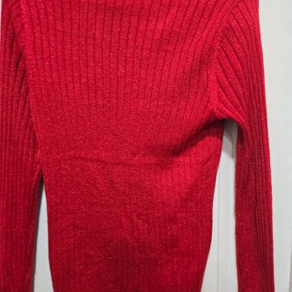Tommy Hilfiger Red Metallic Ribbed Knit Sweater Size M - Picture 6 of 7